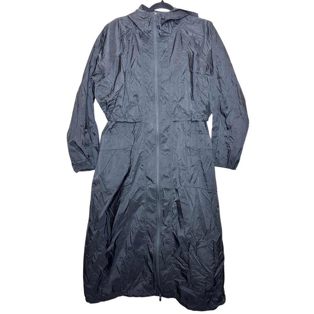 Athleta Black Hooded Longline Hooded Parka Rain Jacket Full Zip Light Medium